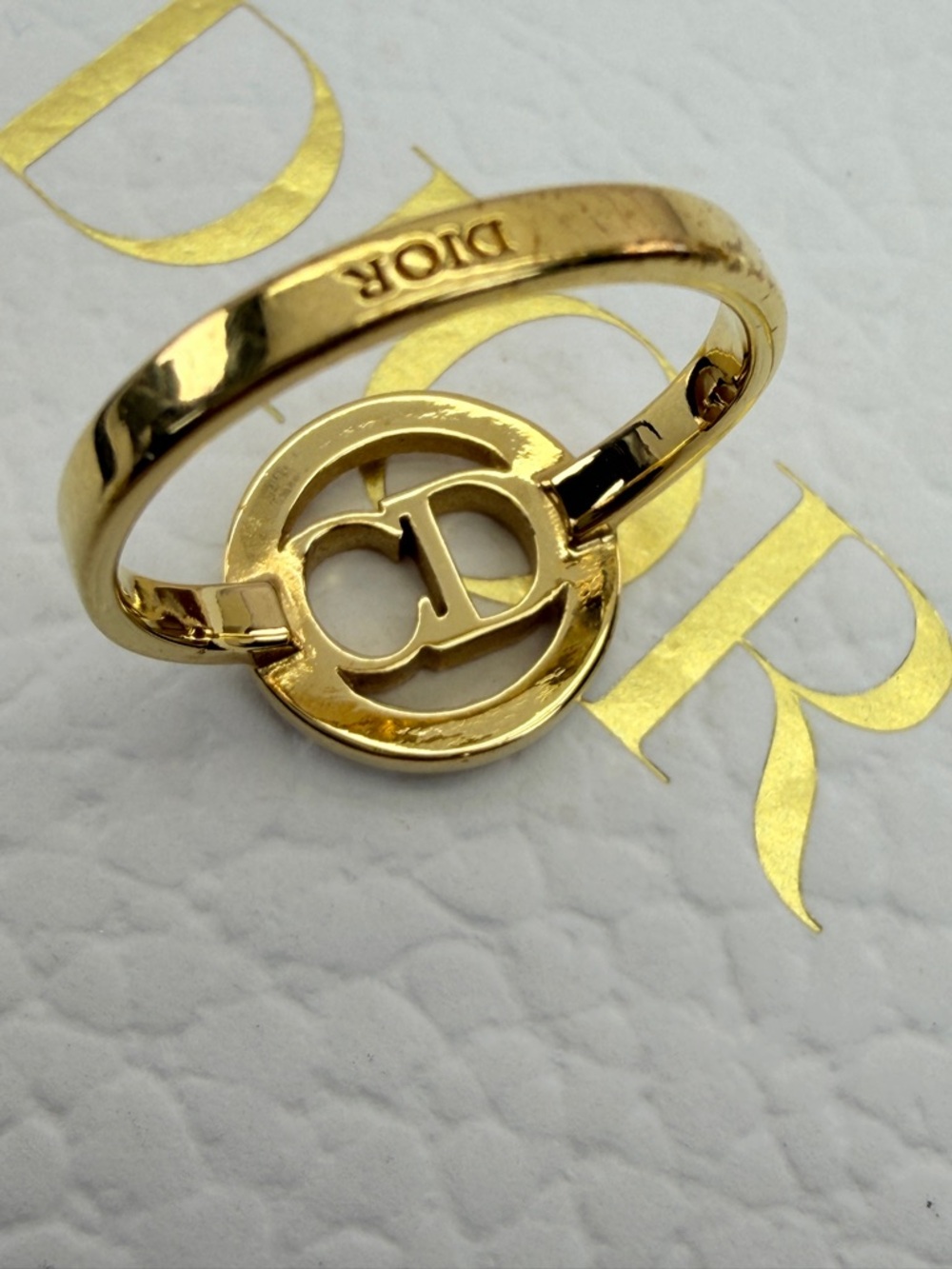 Dior Metal Crystal Round CD Ring 6.5 Gold - Picture 9 of 11